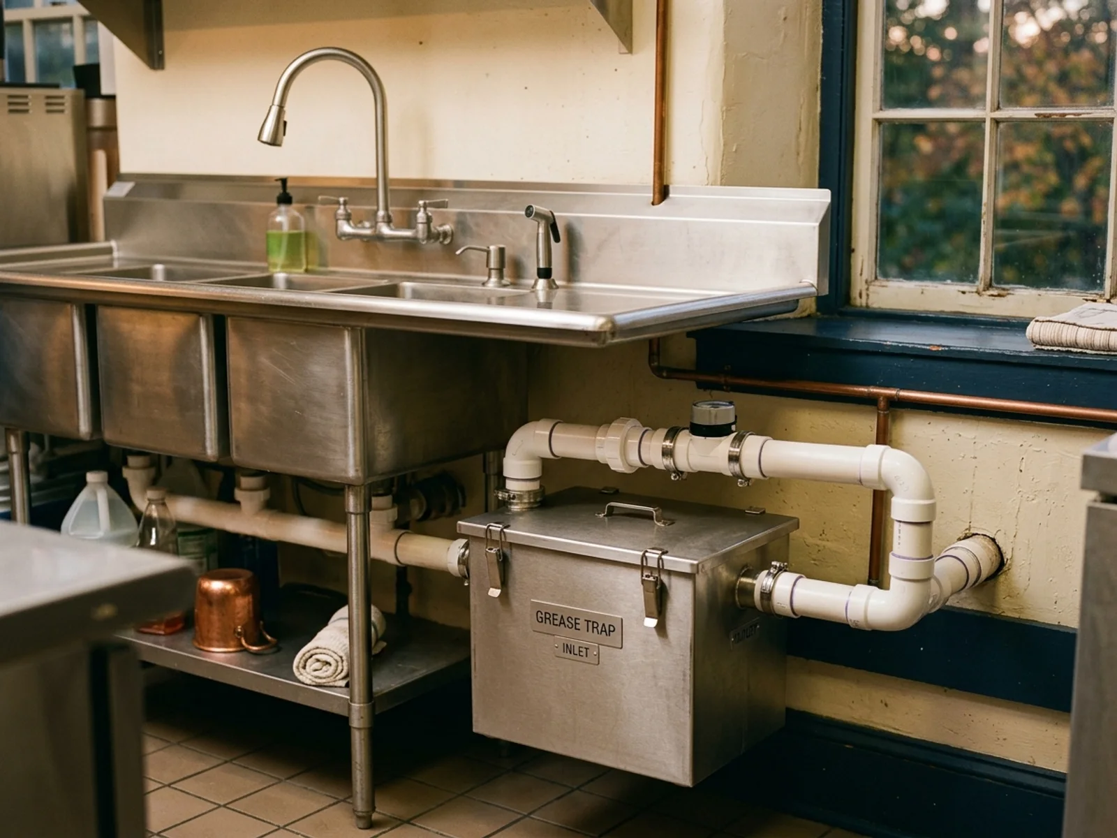 Commercial grease trap and backflow preventer installation by Charles F. Murphy Plumbing in Frederick, Maryland
