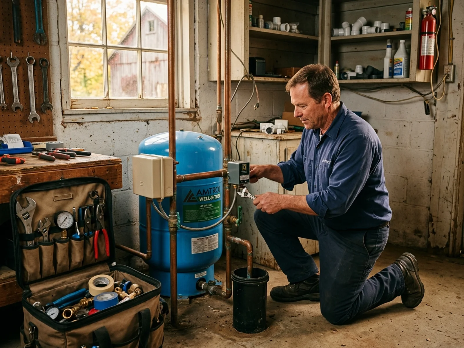 Well pump and pressure tank installation by Charles F. Murphy Plumbing in rural Frederick County, Maryland